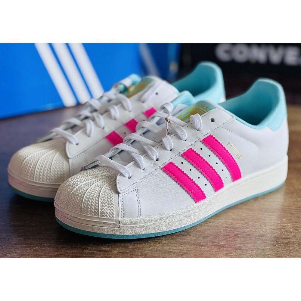 Men’s Size 10.5 adidas Superstar Messi Aurora Radiante Pack Pink Aqua JR1979 NIB